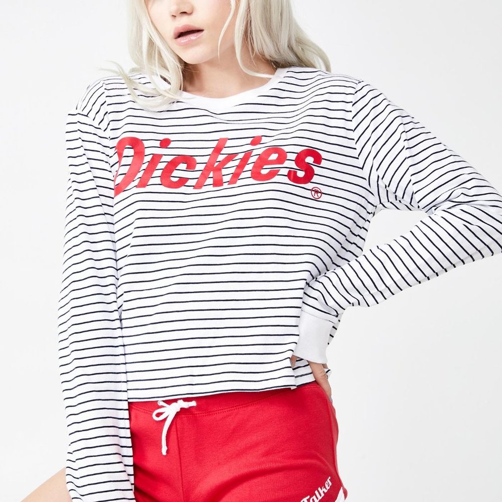 NWT! DICKIES - Stripe Long Sleeve Crop Logo Tee - Picture 8 of 8